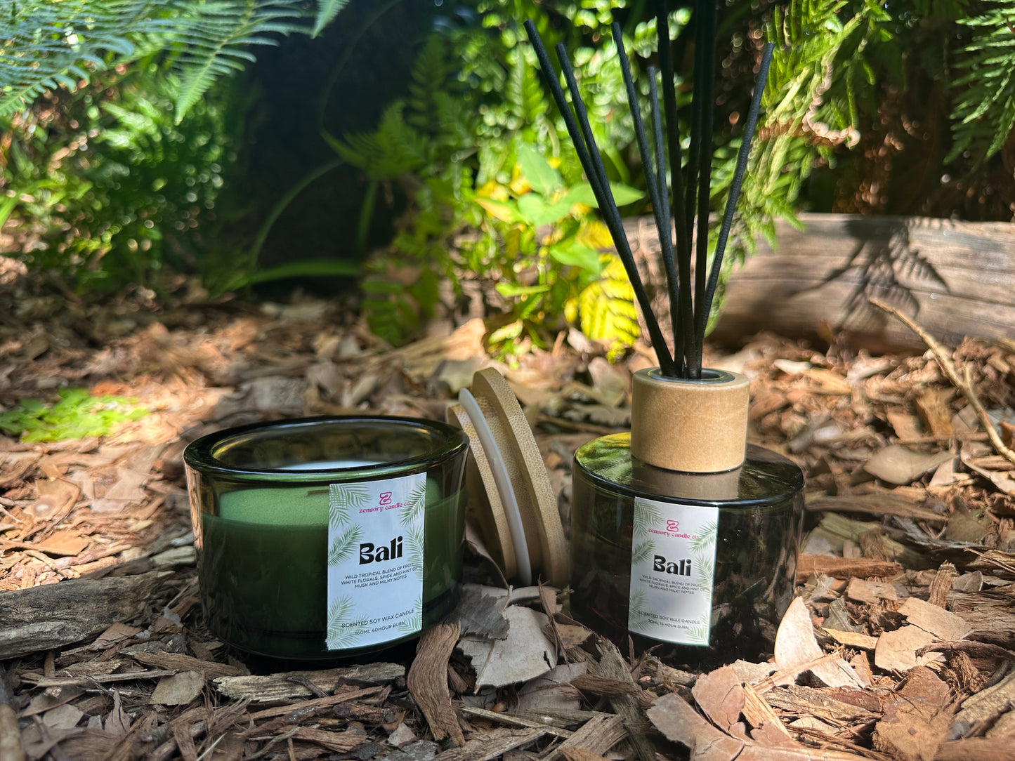 Vintage Green Bali Soy wax candle 160ml wooden wick with bamboo lid with diffuser 150ml - Gift set - Zensory candle Co