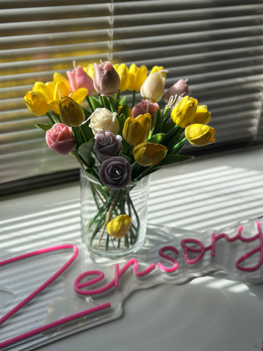 Soy wax Flower Candle gift - Tulip Candle on Faux stem - Zensory Candle Co