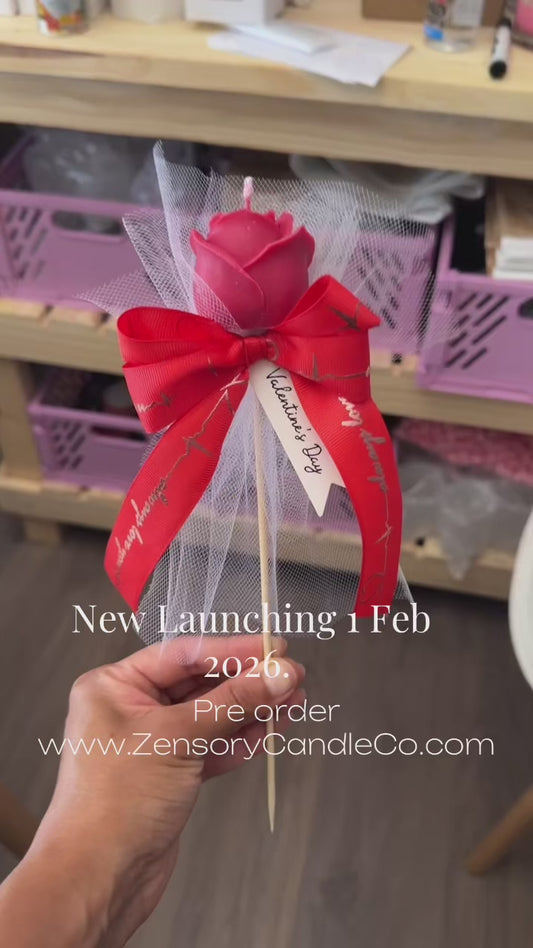 [Preorder] Valentines limited edition Candle Rose wrapped in tule and ribbon singles