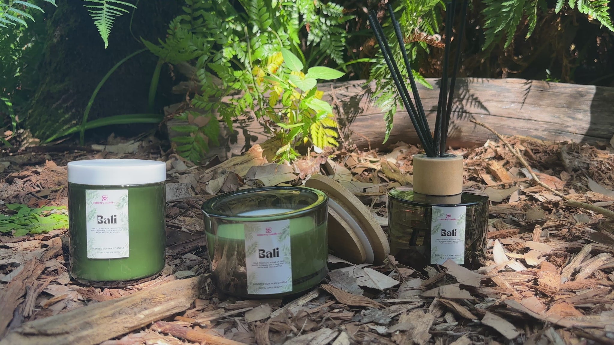 Vintage Green Bali Soy wax candle 160ml wooden wick with bamboo lid with diffuser 150ml - Gift set - Zensory candle Co
