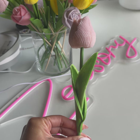 Purple Soy wax Flower Candle gift - Tulip Candle on Faux stem - Zensory Candle Co