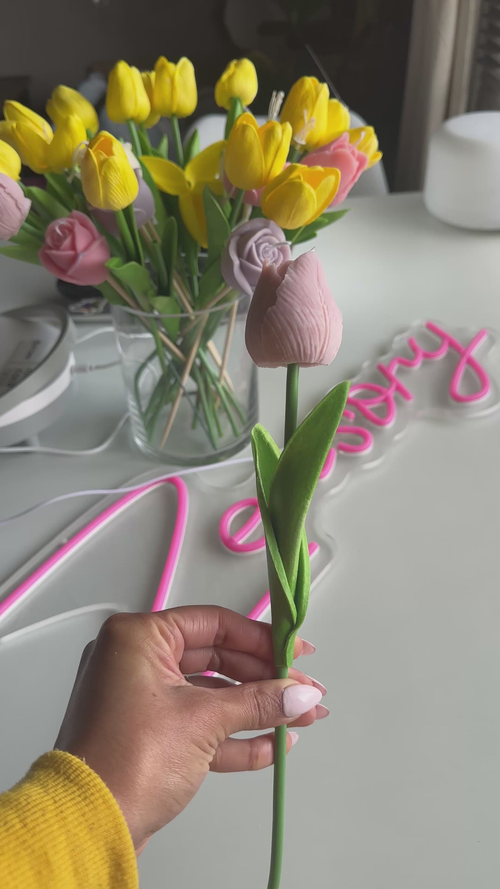 Purple Soy wax Flower Candle gift - Tulip Candle on Faux stem - Zensory Candle Co